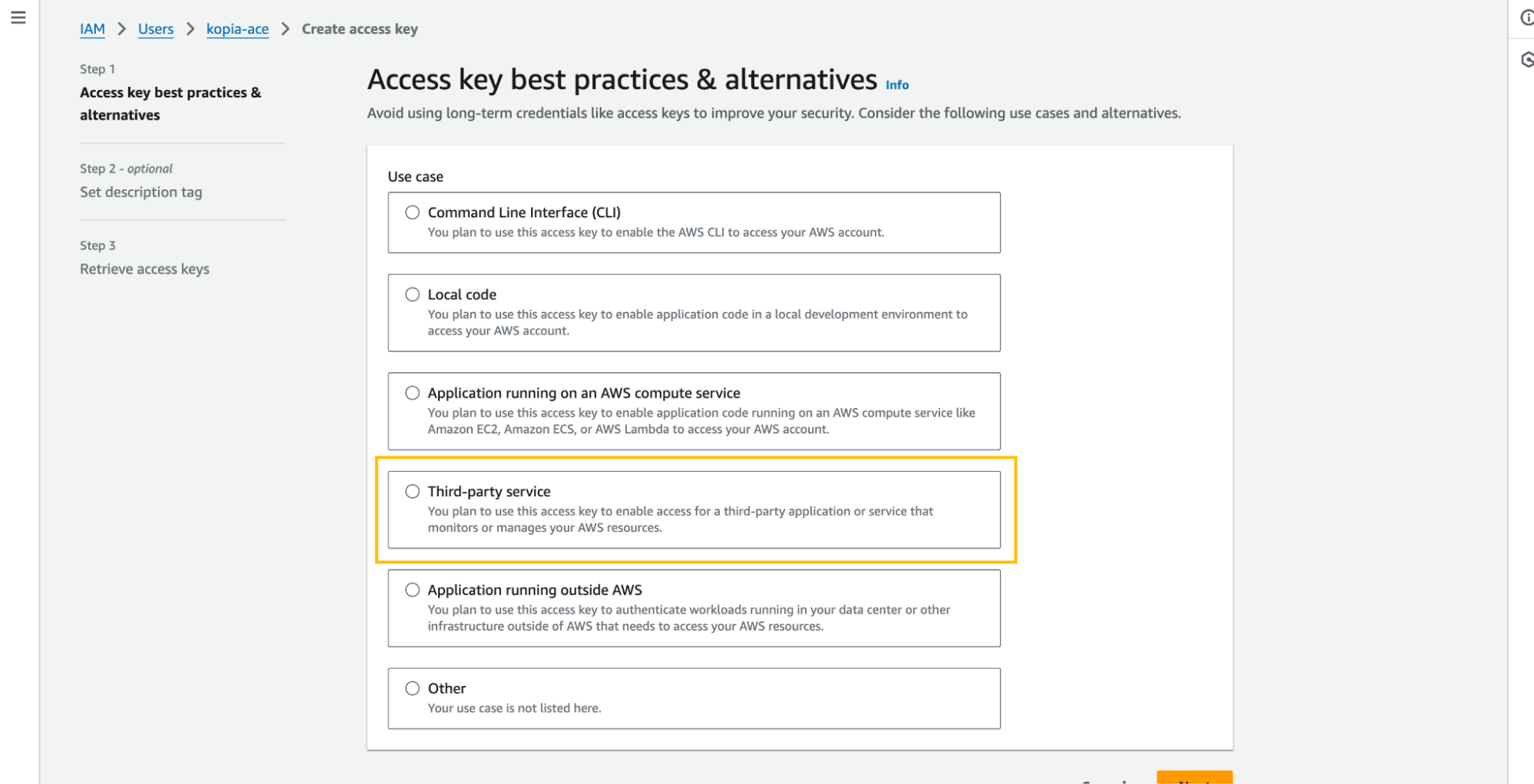 Choose a Third Party Service to deliver the backups