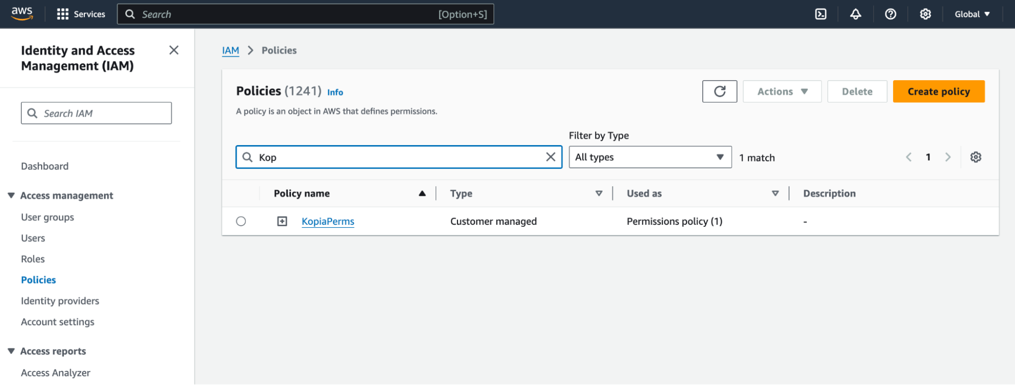 Create a Policy and use it in Users