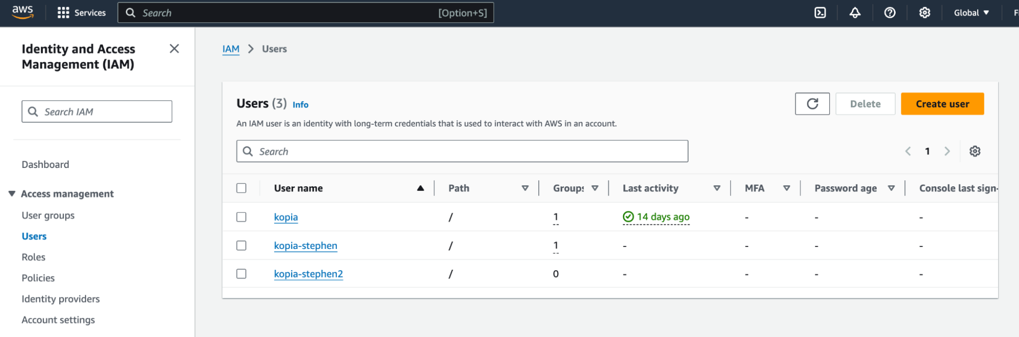 Set up a user with the IAM policy created