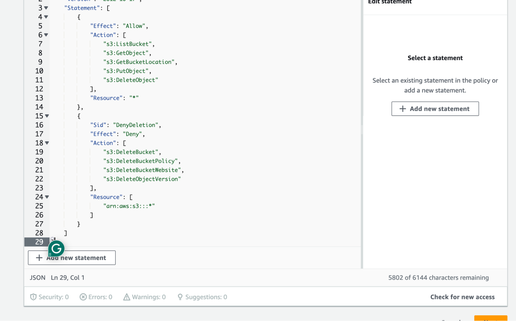 Policy using JSON