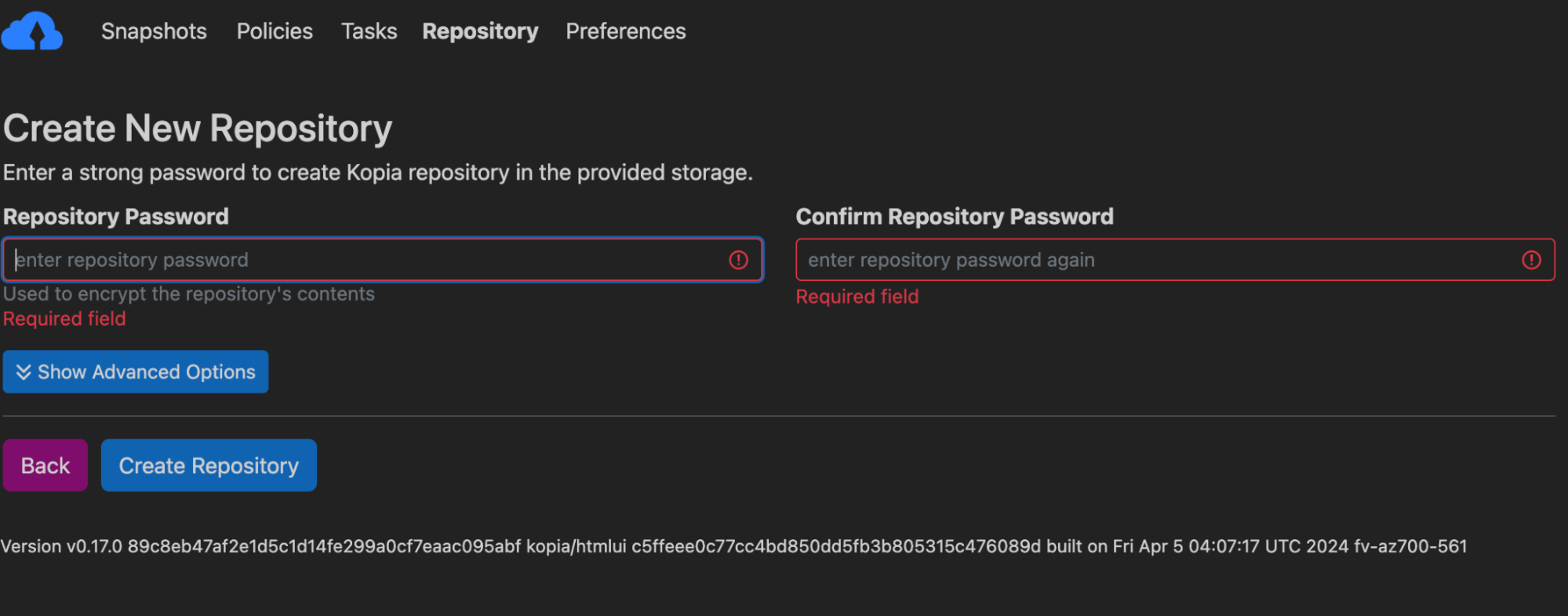 Use a Secure Password for Kopia and Store Securely