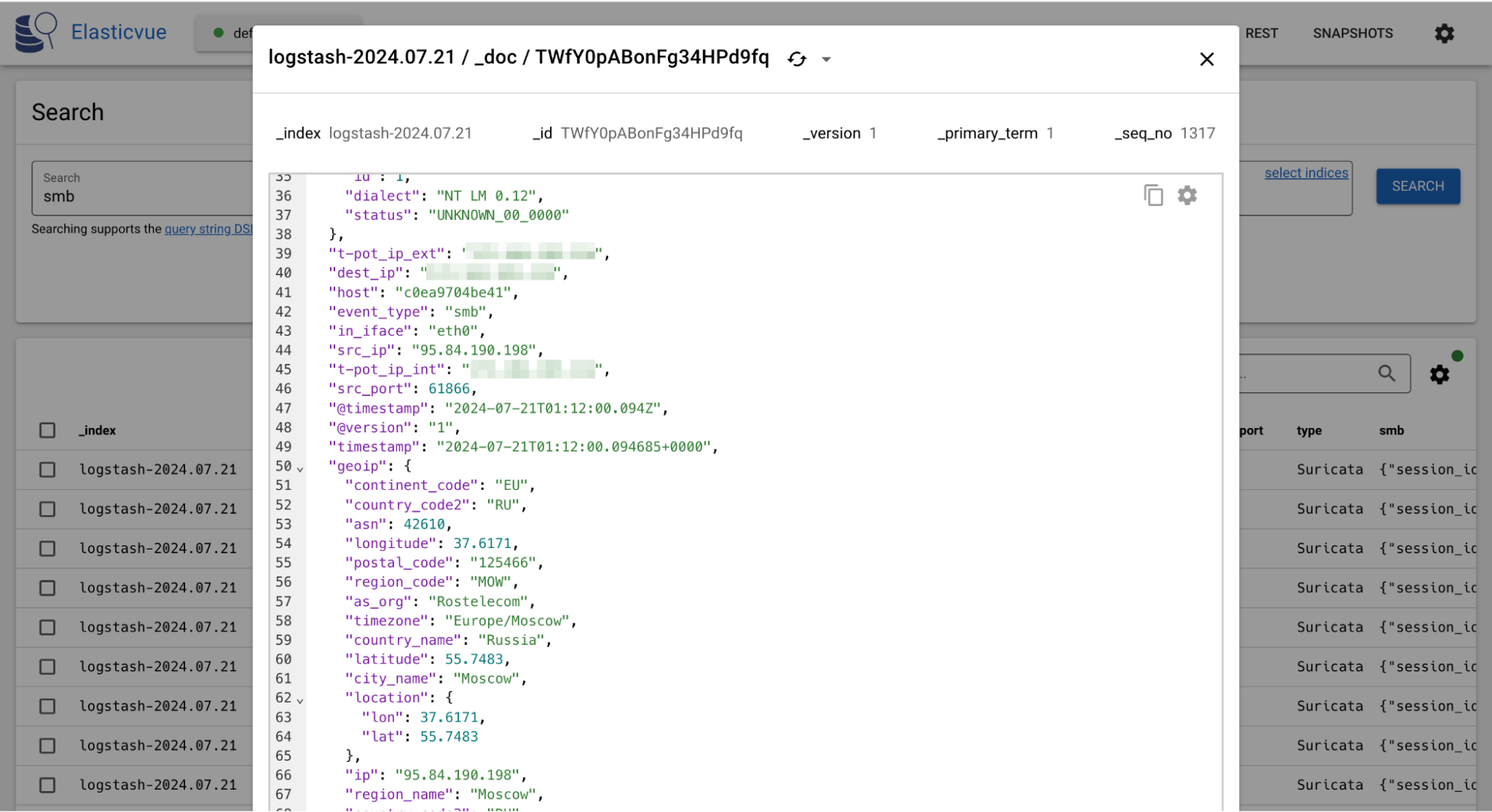 A sample request captured by SIEM originating from a Russian IP exploits the vulnerable SMB service