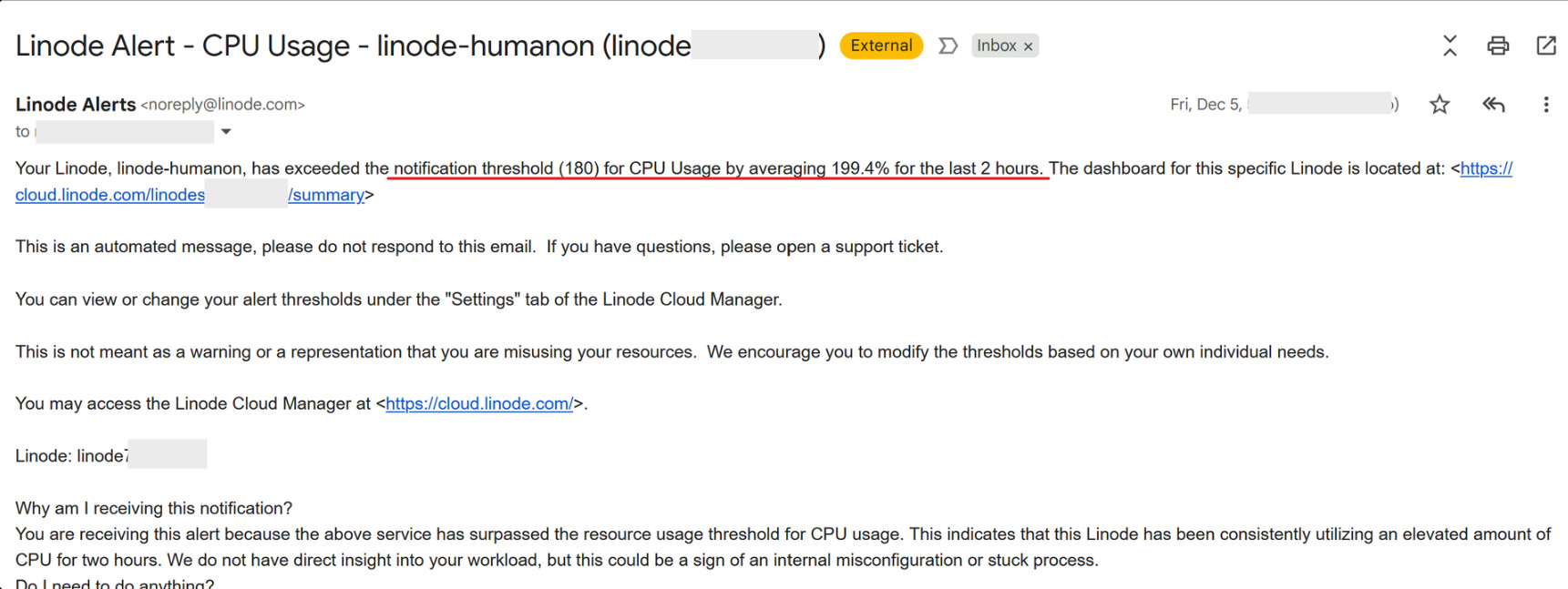 High CPU - Network Usage Alert Email