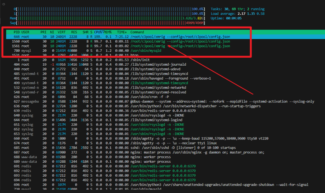 Showing XMRig