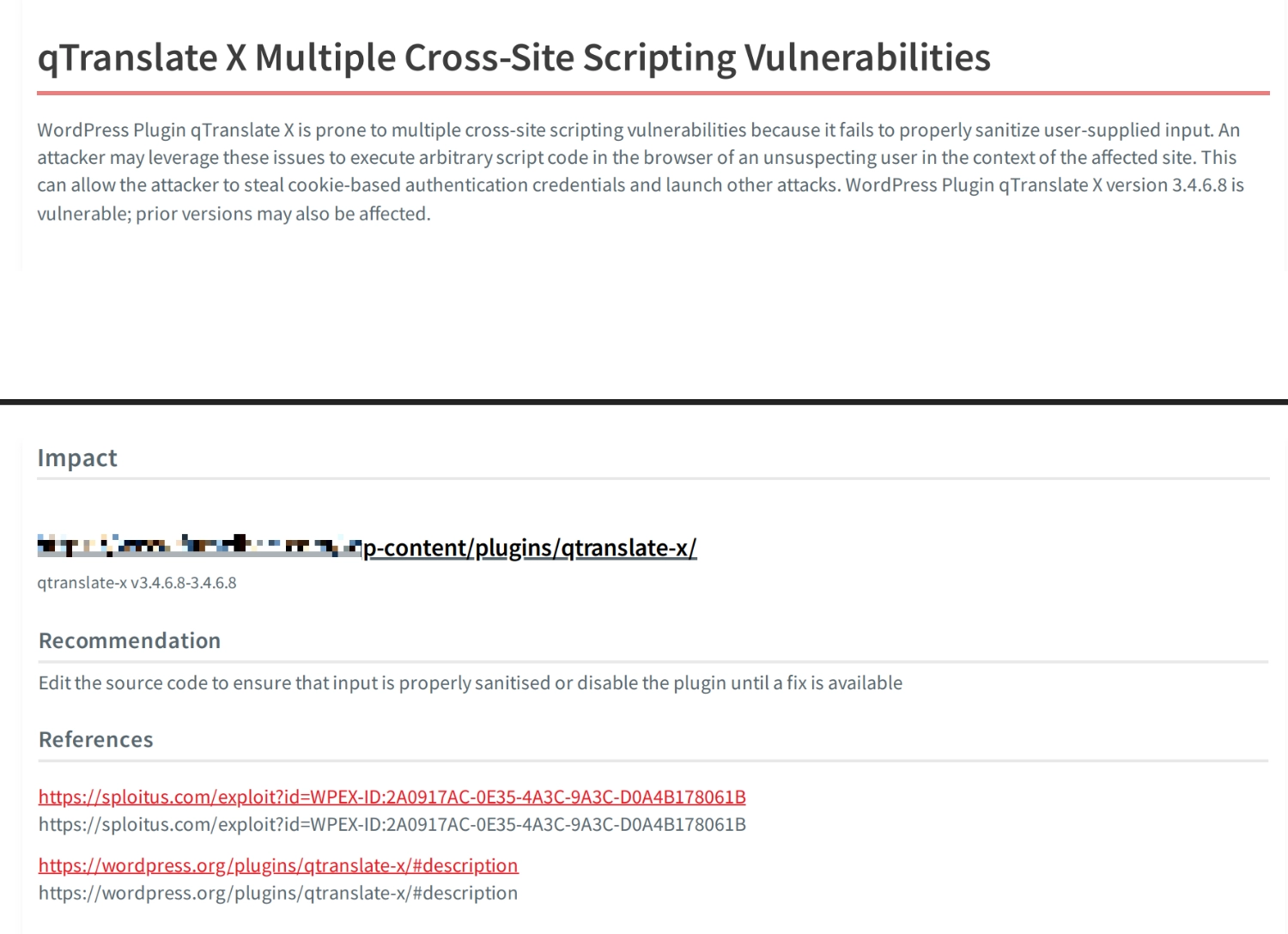 qTranslate Crosssite Scripting Detail