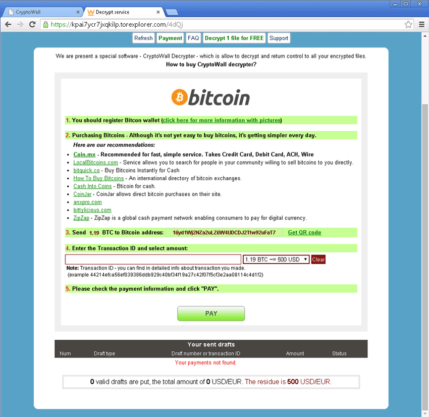 Ransomware payment demand interface