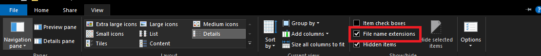 Show file type extensions by default in Windows